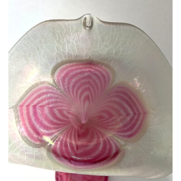Stuart Abelman Jack-in-the-Pulpit Pulled Feather Iridescent Art Glass Vase 10" H - Picture 5 of 12